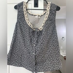 Neuflora Navy Floral Lace Women's Blouse